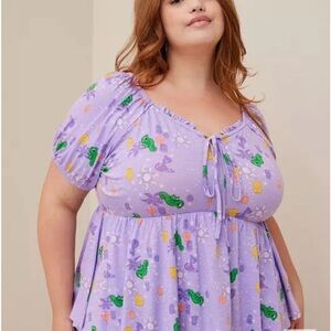 Torrid Disney Tangled Babydoll Heritage Slub Puff Sleeve Top, Size 3 (22/24)